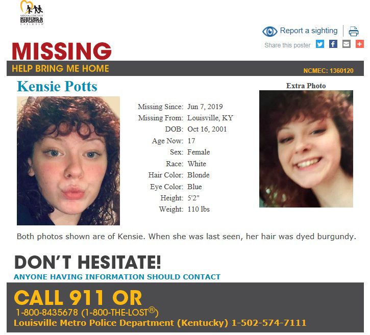 Kensie Potts missing poster